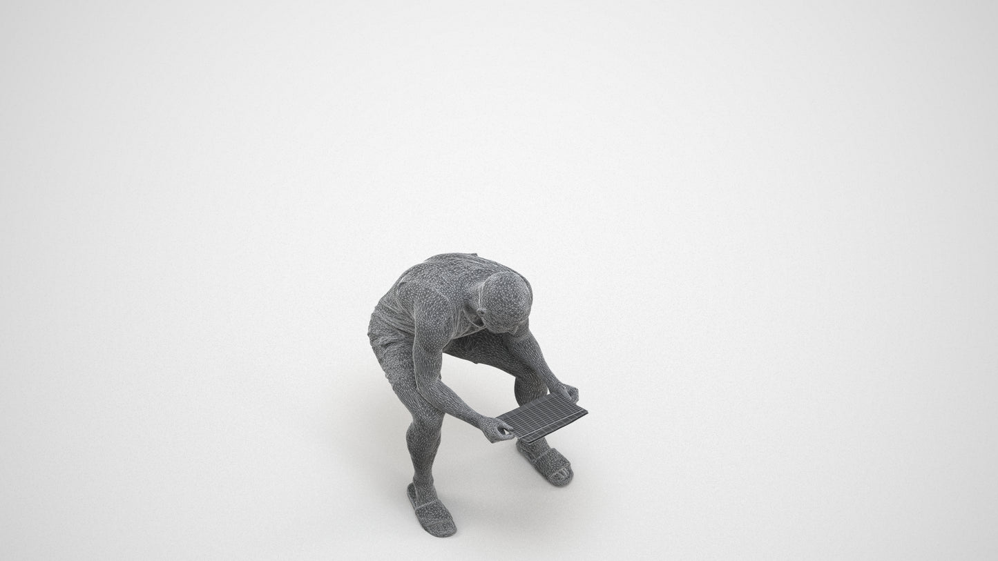 realistic 3D people man casual sitting, render-ready for V-Ray and Corona, FBX OBJ, wireframe three-quarter view