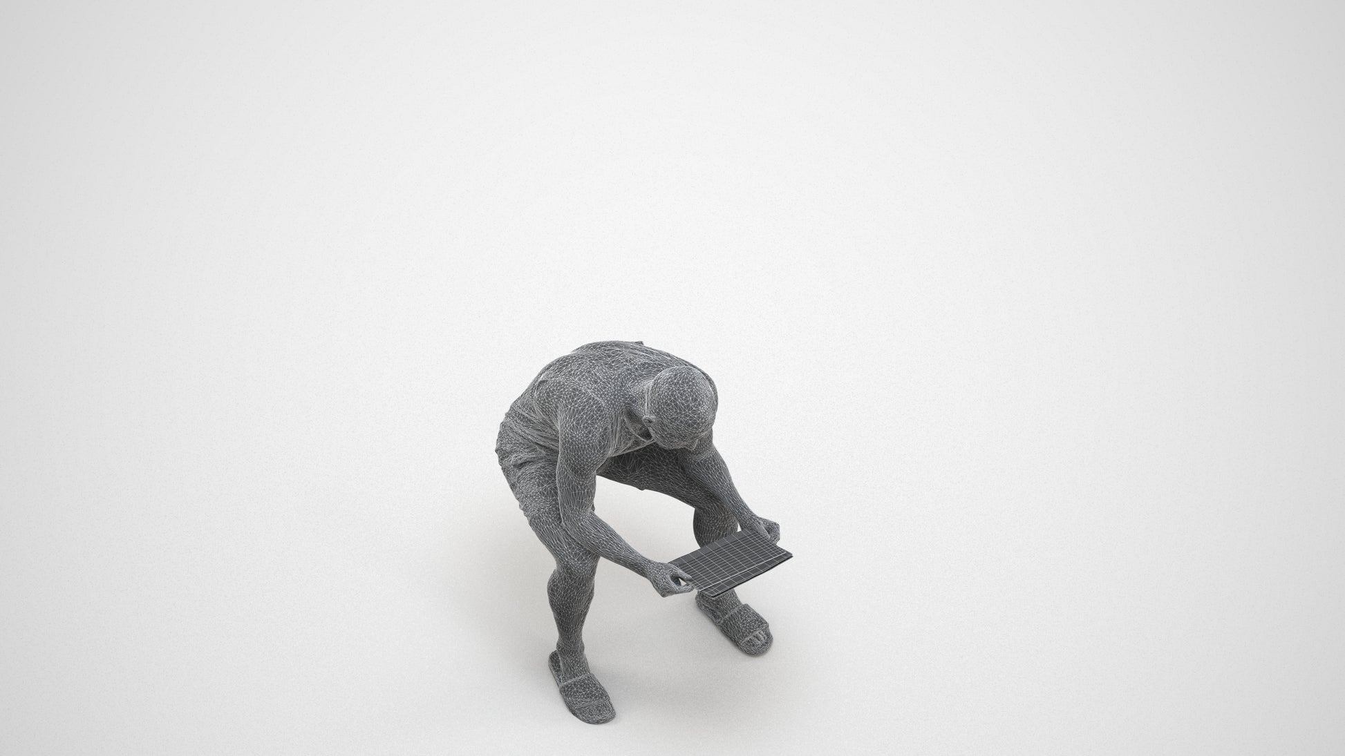 realistic 3D people man casual sitting, render-ready for V-Ray and Corona, FBX OBJ, wireframe three-quarter view