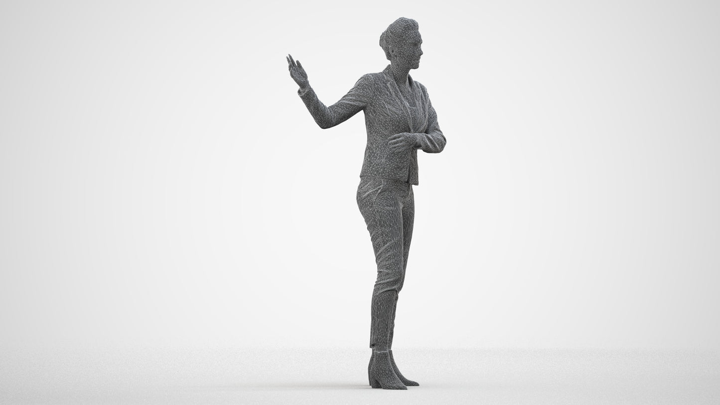 photogrammetry 3D woman business standing, realistic human model archviz FBX, wireframe side view