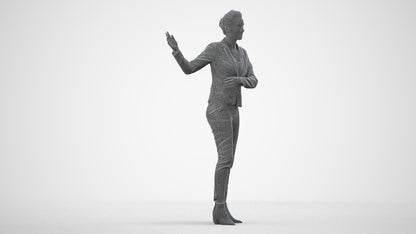photogrammetry 3D woman business standing, realistic human model archviz FBX, wireframe side view