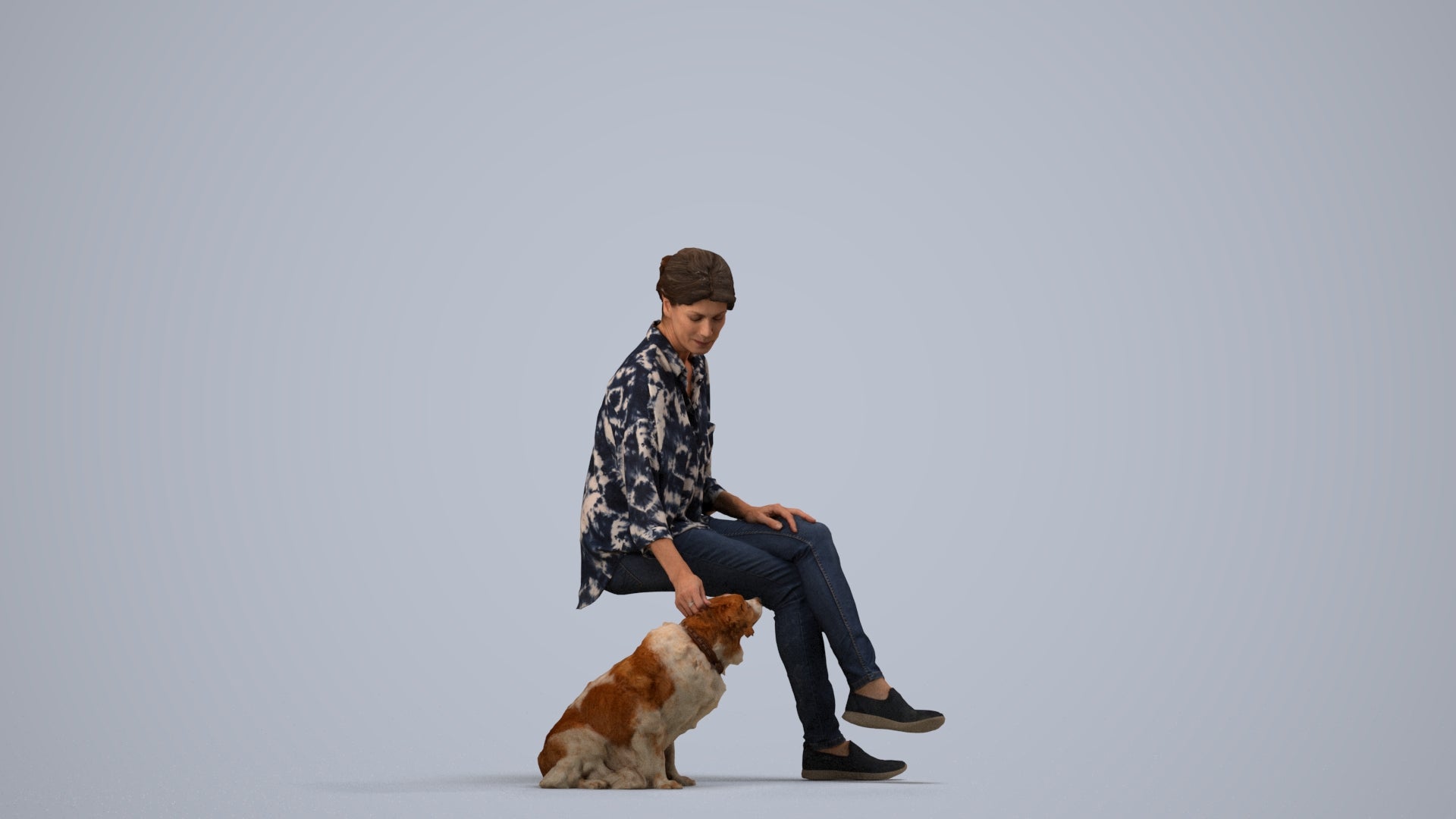 realistic 3D people woman casual sitting, render-ready for V-Ray and Corona, FBX OBJ, side view render