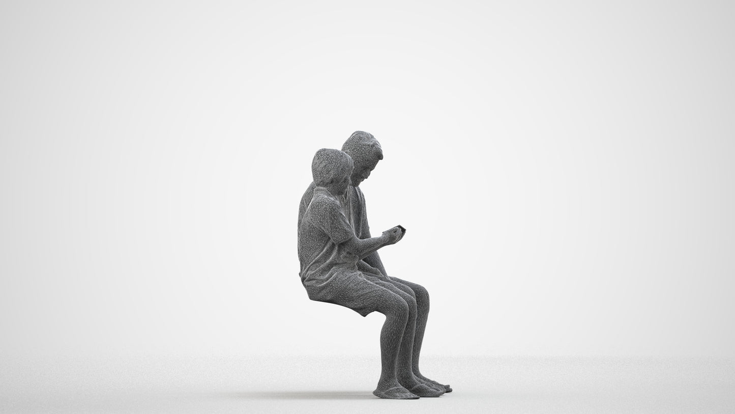realistic 3D boy kids, scanned archviz people for Blender and 3ds Max, wireframe side view