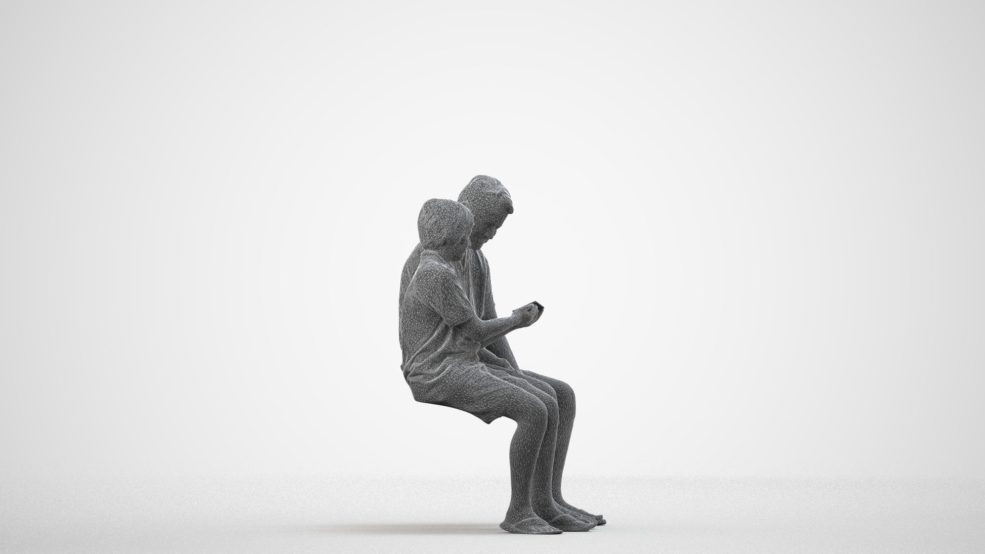 realistic 3D boy kids, scanned archviz people for Blender and 3ds Max, wireframe side view