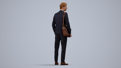 3D human model man business, photogrammetry scanned person for archviz, side view render