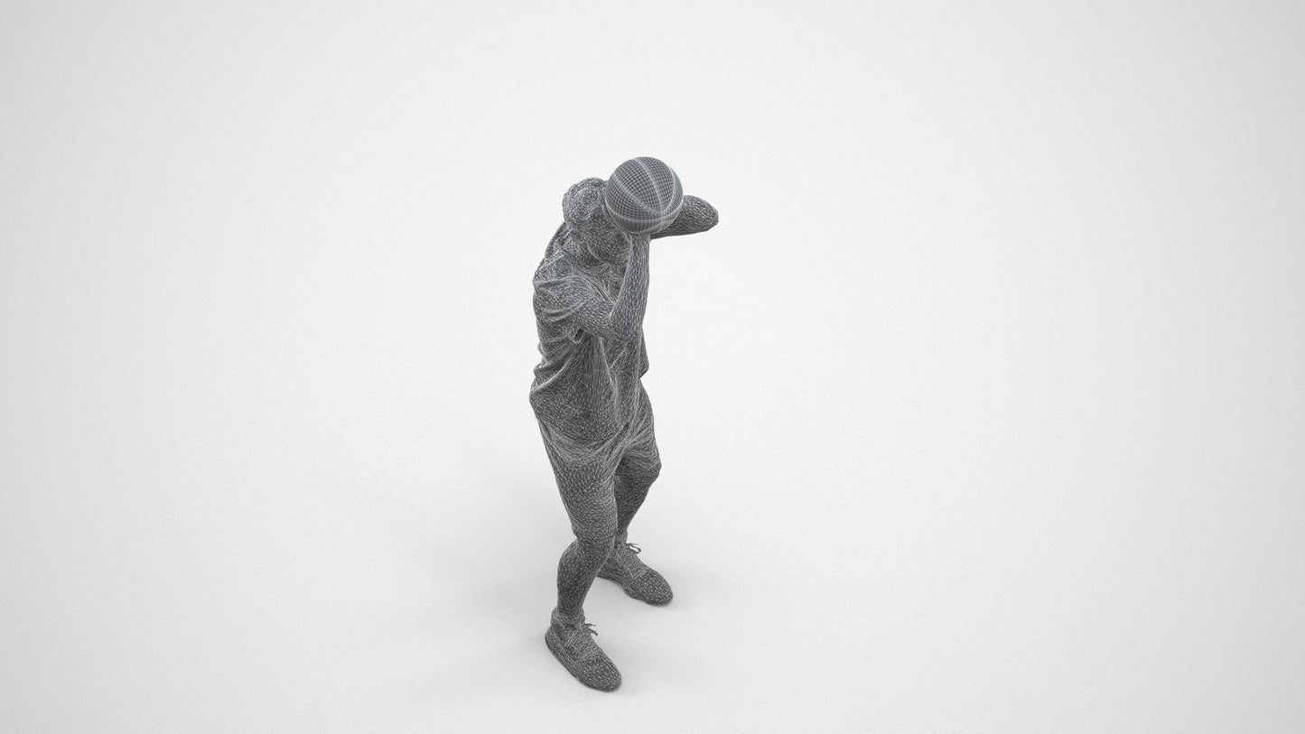 3D people model man sport, scanned human for 3ds Max rendering, wireframe three-quarter view