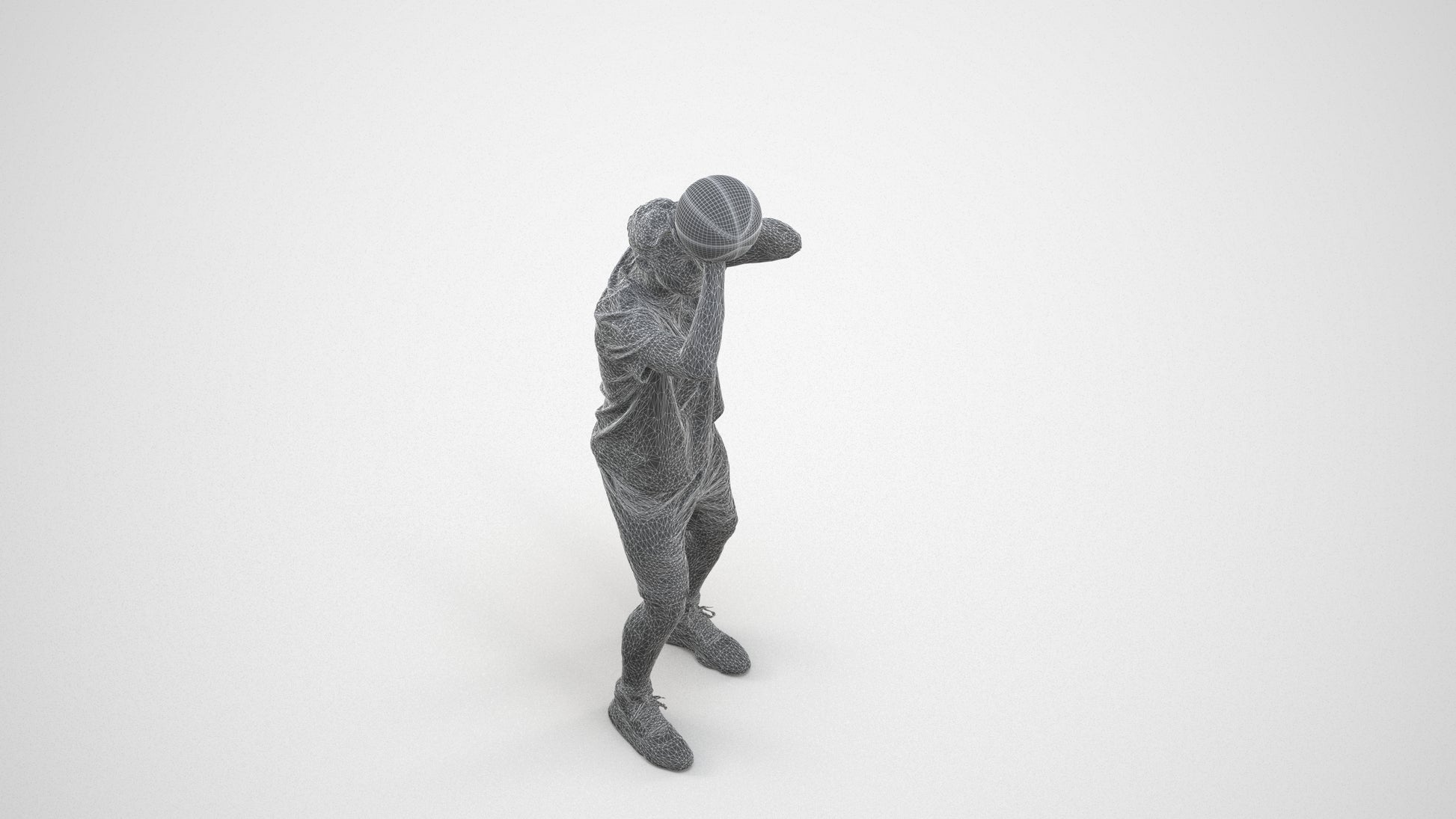 3D people model man sport, scanned human for 3ds Max rendering, wireframe three-quarter view