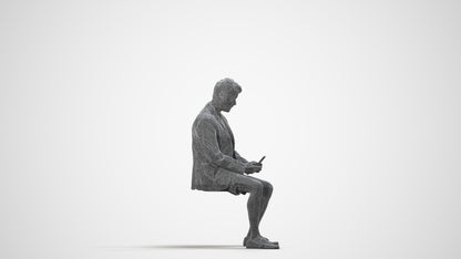 3D scanned man sitting business, photorealistic archviz people for Enscape and SketchUp, wireframe side view