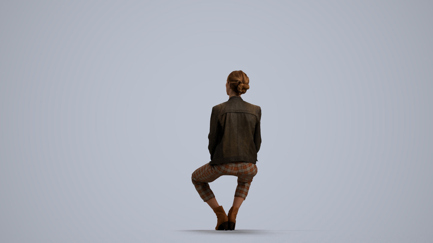 scanned 3D woman casual sitting, photogrammetry people for Enscape and V-Ray, front view render