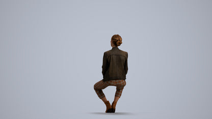 scanned 3D woman casual sitting, photogrammetry people for Enscape and V-Ray, front view render