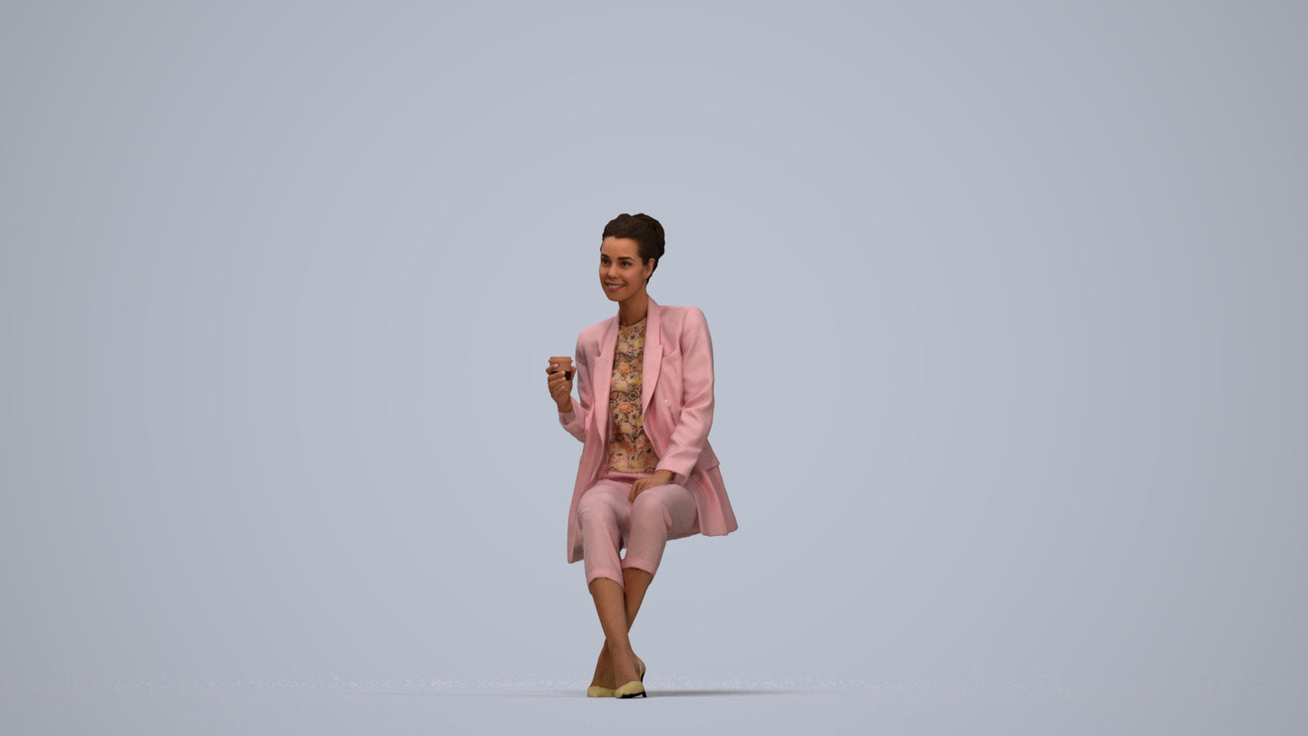 3D scanned woman sitting business, photorealistic archviz people for Enscape and SketchUp, top-down view render