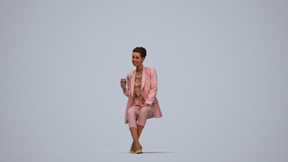 3D scanned woman sitting business, photorealistic archviz people for Enscape and SketchUp, top-down view render