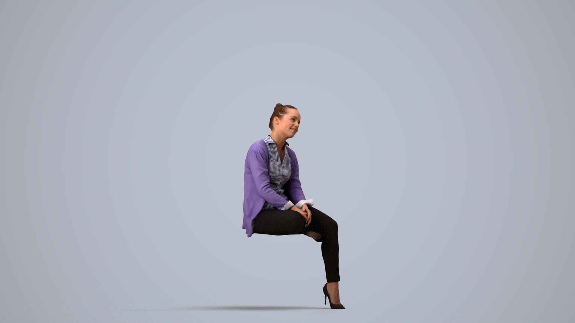 realistic 3D people woman business sitting, render-ready for V-Ray and Corona, FBX OBJ, side view render