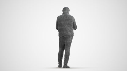 3D scanned man standing casual, photorealistic archviz people for Enscape and SketchUp, wireframe front view