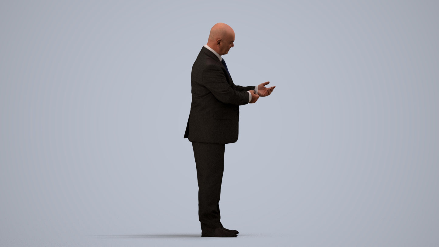 scanned 3D man business mix, photogrammetry people for Enscape and V-Ray, side view render