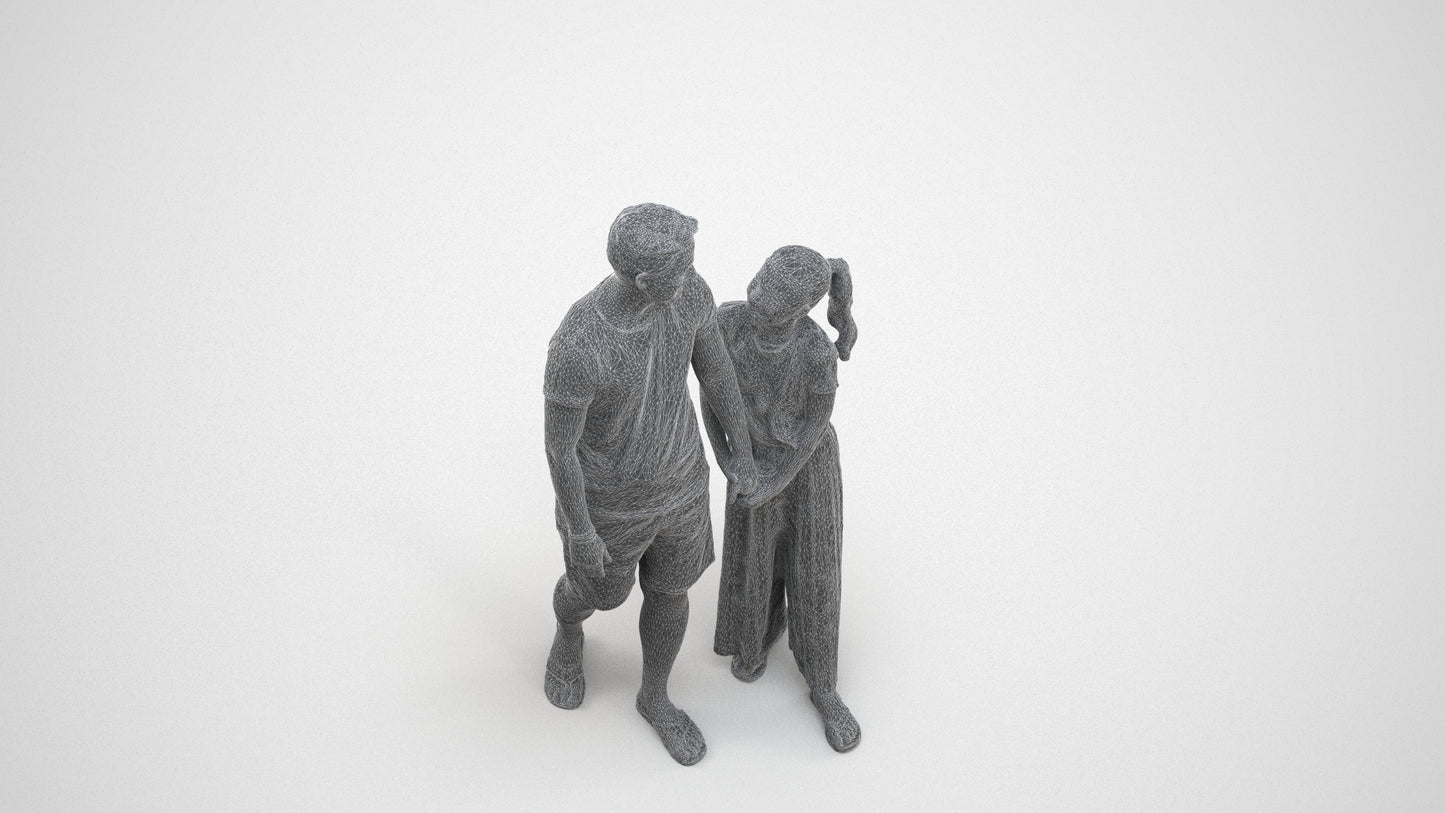 realistic 3D human girl kids, archviz people FBX OBJ for Blender, wireframe three-quarter view