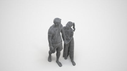 realistic 3D human girl kids, archviz people FBX OBJ for Blender, wireframe three-quarter view