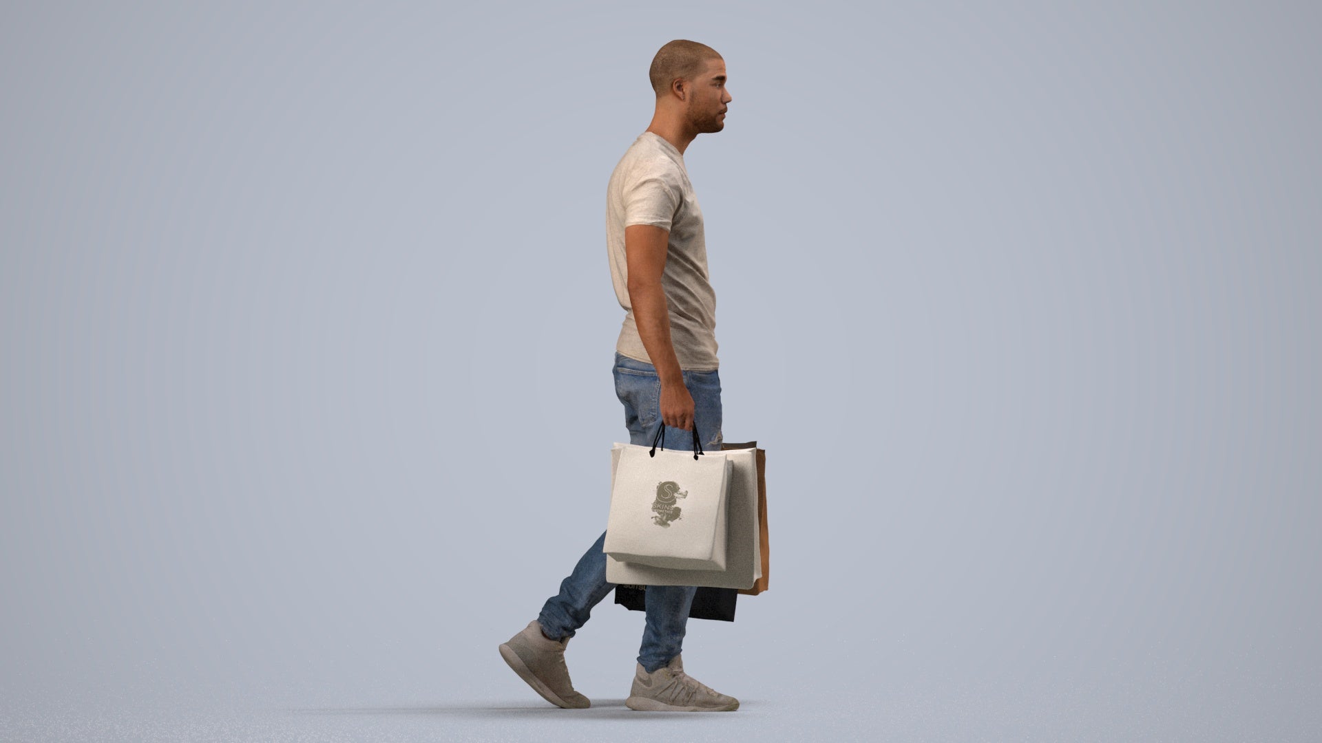 photogrammetry 3D man casual shopping, realistic human model archviz FBX, side view render