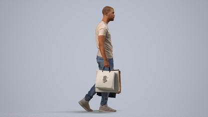 photogrammetry 3D man casual shopping, realistic human model archviz FBX, side view render