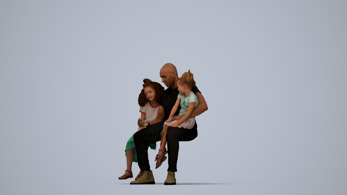 realistic 3D girl casual kids, scanned archviz people for Blender and 3ds Max, top-down view render