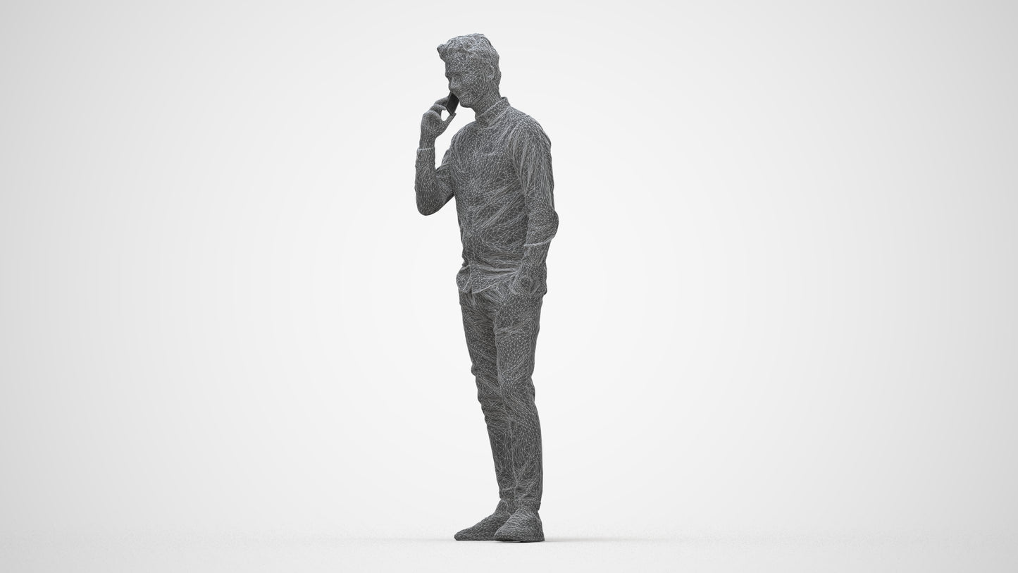 realistic 3D human man casual standing, archviz people FBX OBJ for Blender, wireframe back view