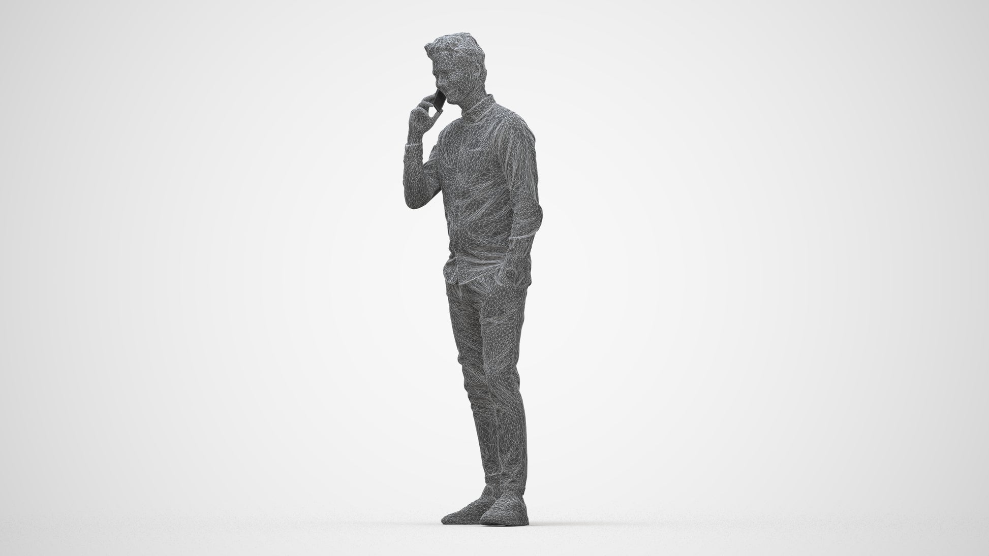 realistic 3D human man casual standing, archviz people FBX OBJ for Blender, wireframe back view