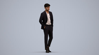 3D human model man business walking, photogrammetry scanned person for archviz, standing pose render
