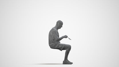 3D scanned senior man sitting casual, photorealistic archviz people for Enscape and SketchUp, wireframe side view