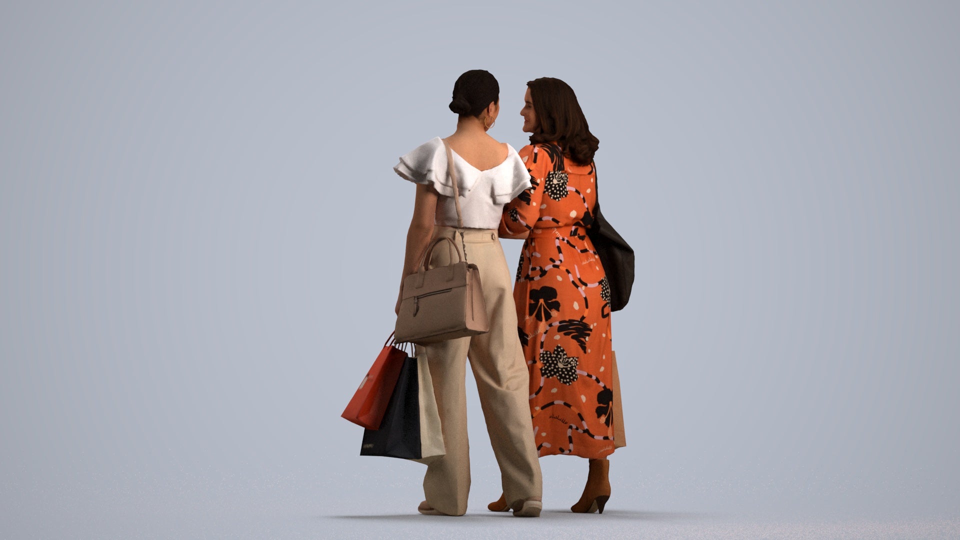 realistic 3D human woman shopping, archviz people FBX OBJ for Blender, front view render