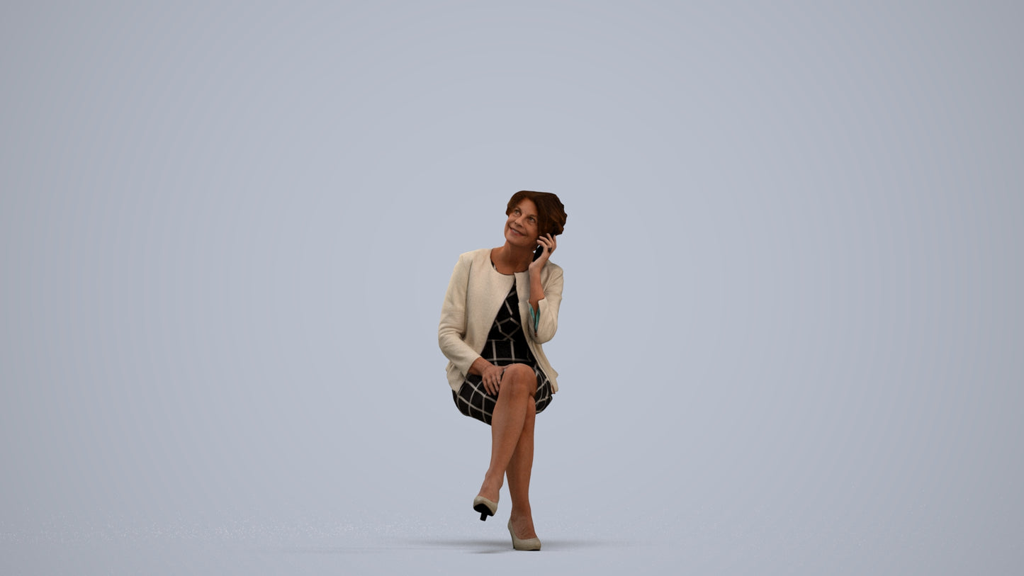 photogrammetry 3D woman business sitting, realistic human model archviz FBX, standing pose render