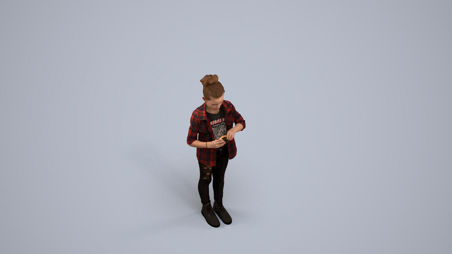 photogrammetry 3D girl casual kids, realistic human model archviz FBX, back view render
