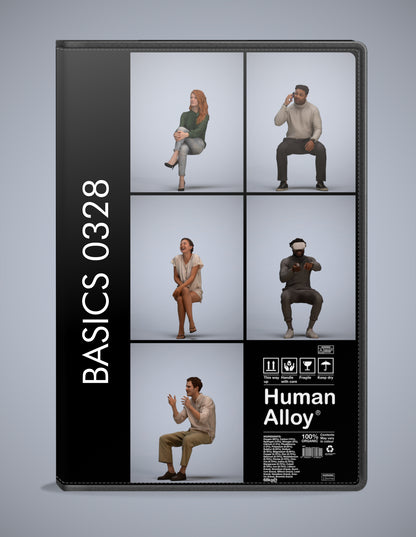 scanned 3D people sitting collection, 5 photogrammetry models for Enscape and V-Ray