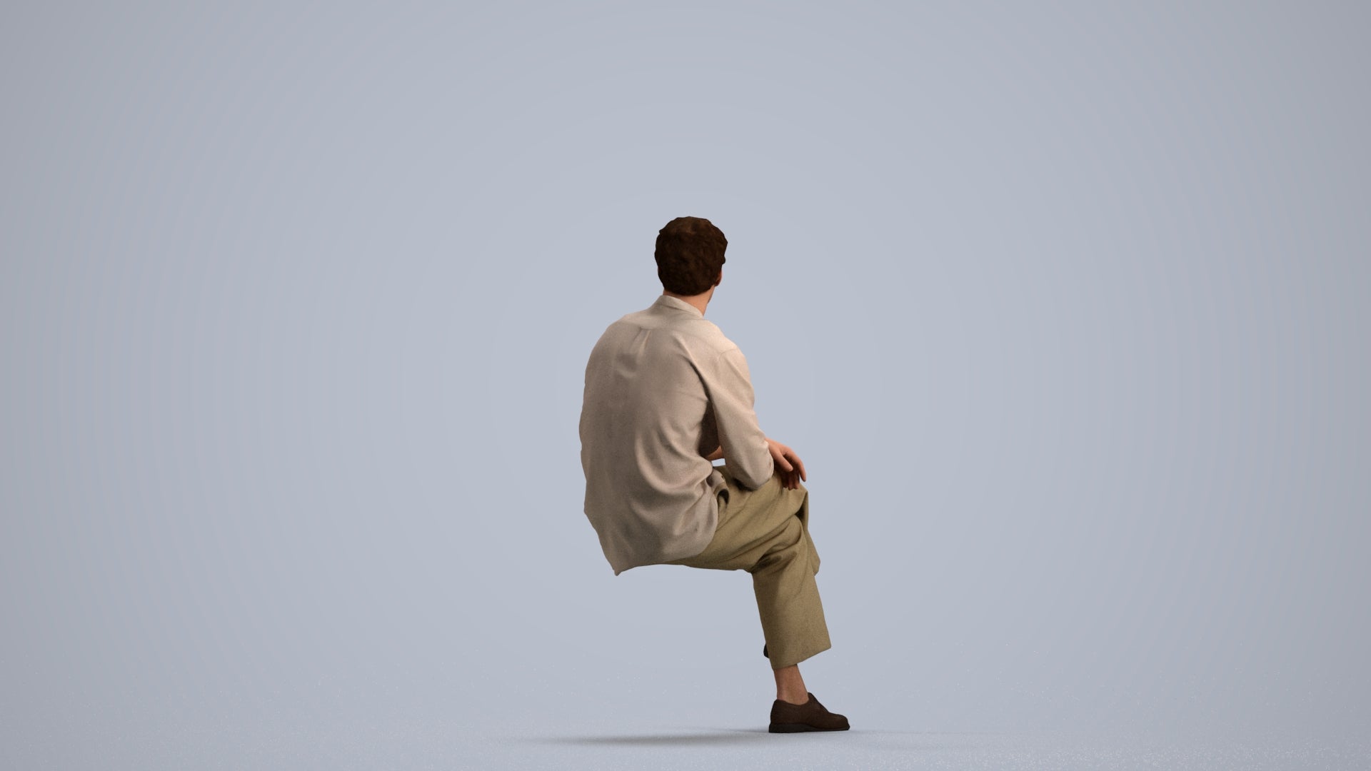 3D scanned man sitting casual, photorealistic archviz people for Enscape and SketchUp, front view render