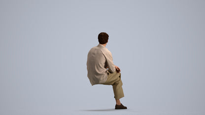3D scanned man sitting casual, photorealistic archviz people for Enscape and SketchUp, front view render