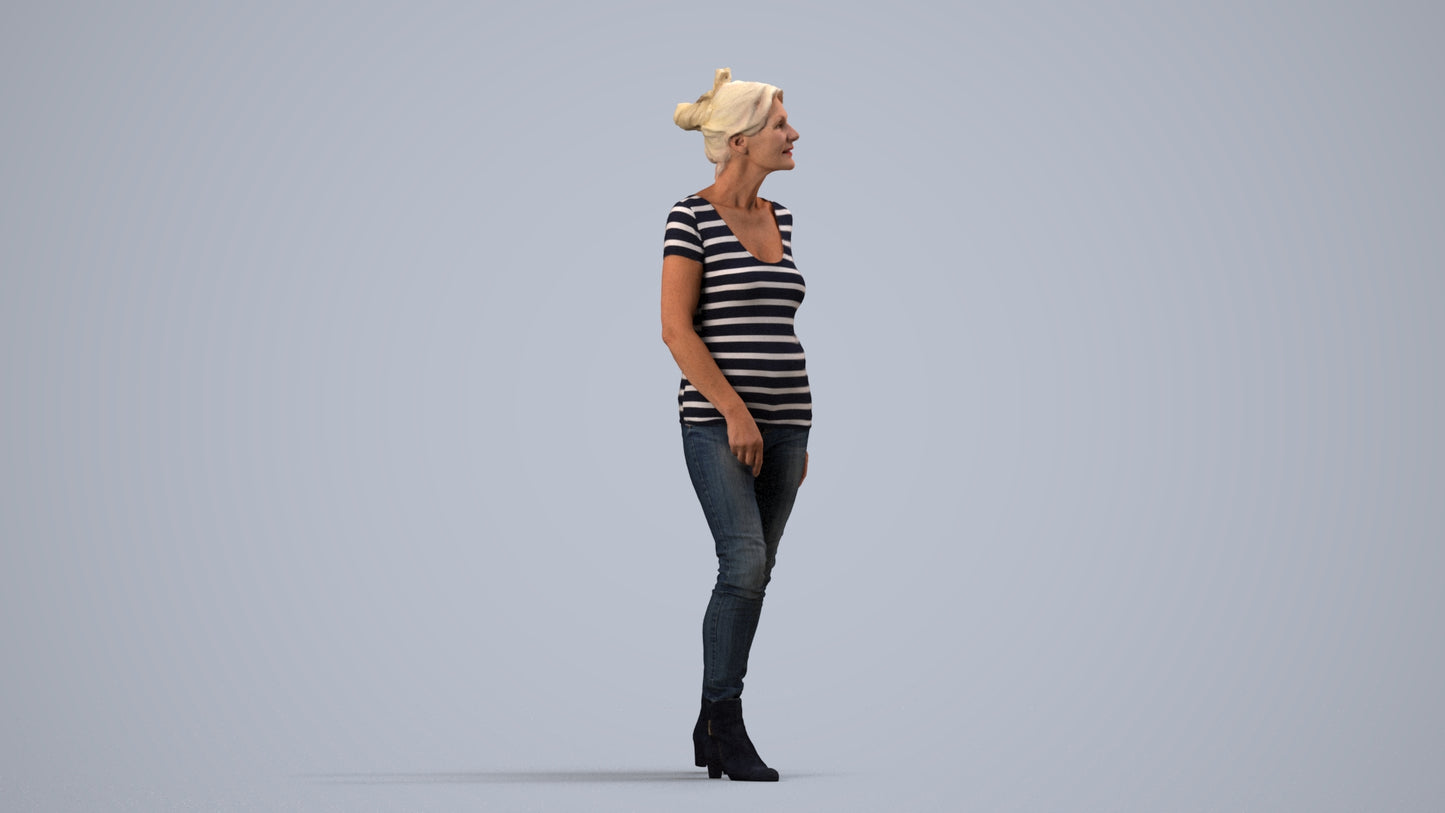 realistic 3D human senior woman casual walking, archviz people FBX OBJ for Blender, side view render