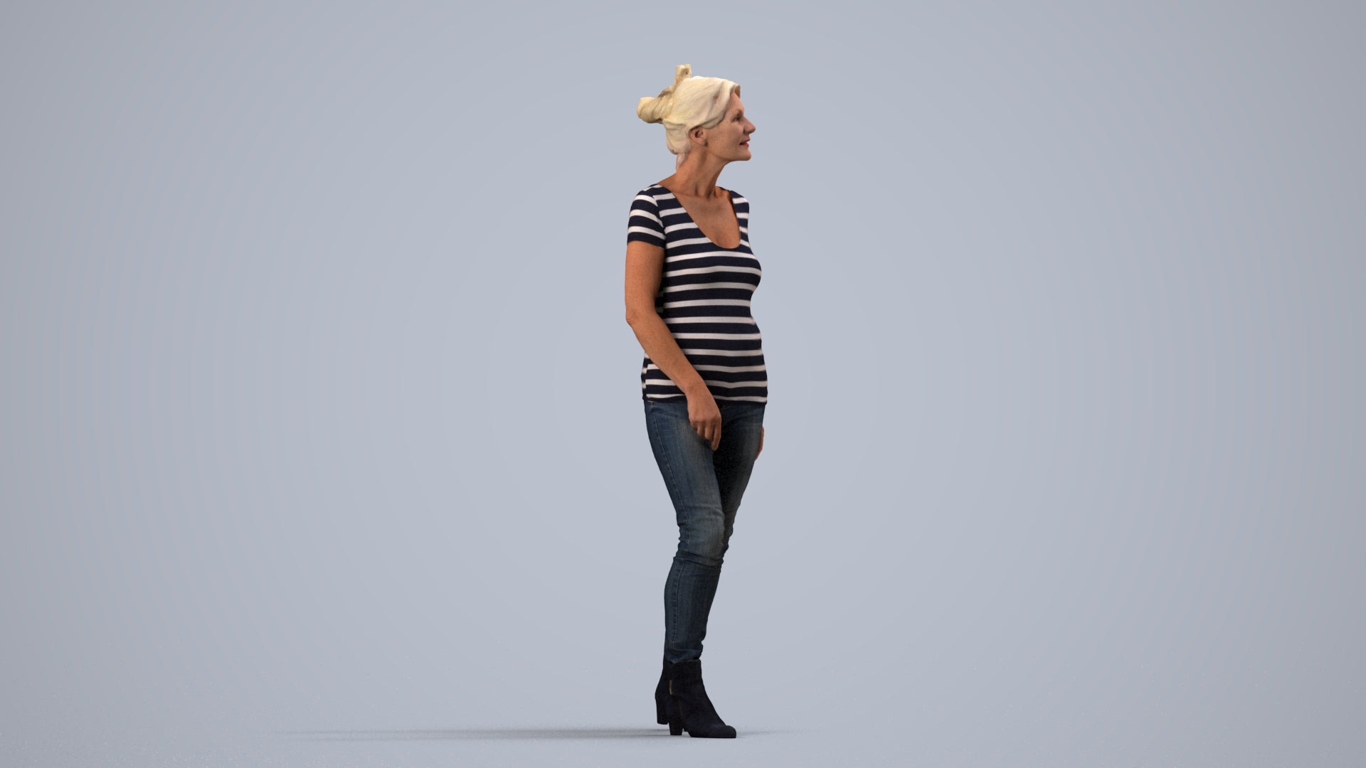 realistic 3D human senior woman casual walking, archviz people FBX OBJ for Blender, side view render