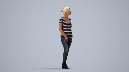 realistic 3D human senior woman casual walking, archviz people FBX OBJ for Blender, side view render
