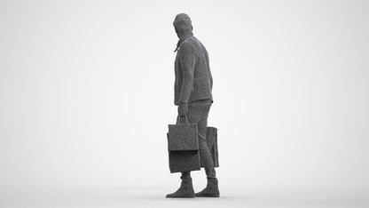 3D scanned man shopping casual, photorealistic archviz people for Enscape and SketchUp, wireframe front view