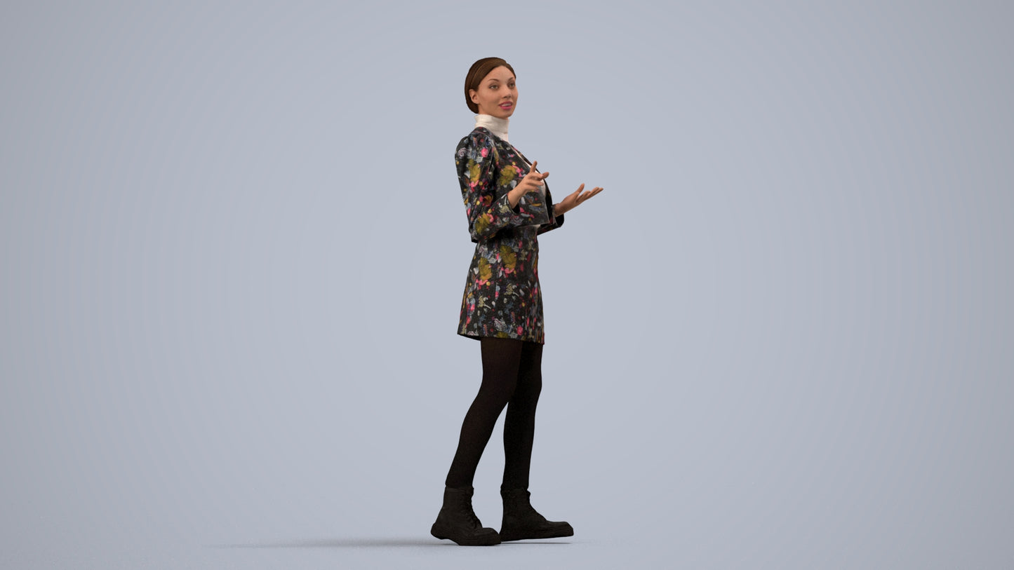 3D people model woman business walking, scanned human for 3ds Max rendering, side view render