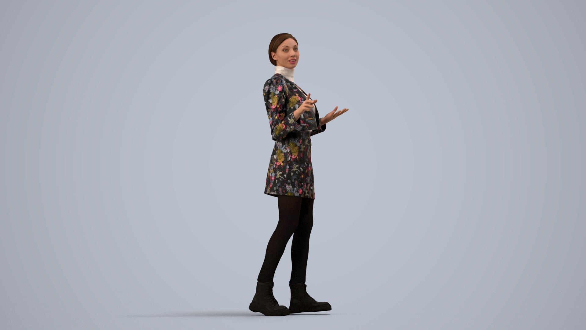 3D people model woman business walking, scanned human for 3ds Max rendering, side view render