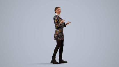 3D people model woman business walking, scanned human for 3ds Max rendering, side view render
