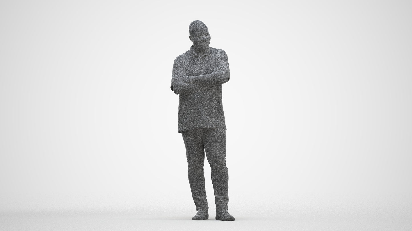 scanned 3D man casual standing, photogrammetry people for Enscape and V-Ray, three-quarter front view render