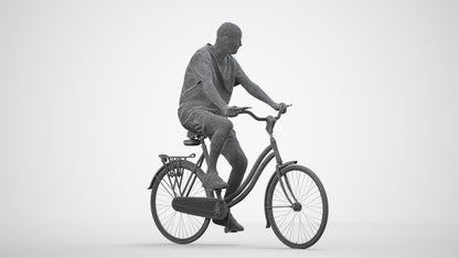 scanned 3D senior man casual cycling, photogrammetry people for Enscape and V-Ray, wireframe side view