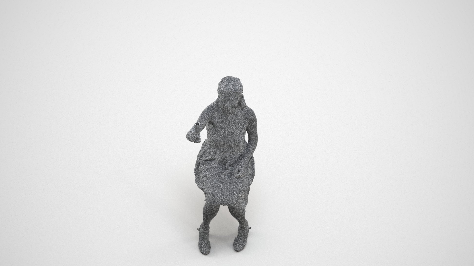 realistic 3D woman formal sitting, scanned archviz people for Blender and 3ds Max, wireframe three-quarter view