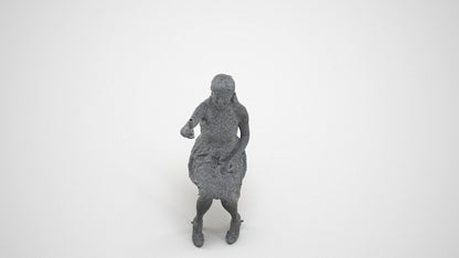 realistic 3D woman formal sitting, scanned archviz people for Blender and 3ds Max, wireframe three-quarter view