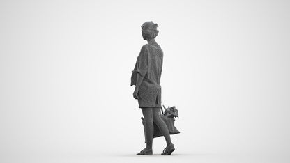 3D scanned woman shopping casual, photorealistic archviz people for Enscape and SketchUp, wireframe front view