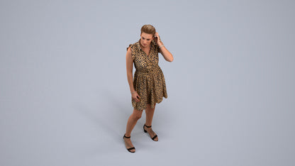 realistic 3D human woman casual standing, archviz people FBX OBJ for Blender, back view render