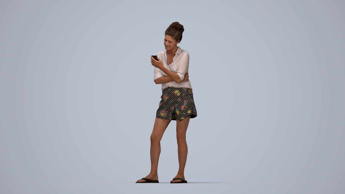 scanned 3D woman casual standing, photogrammetry people for Enscape and V-Ray, top-down view render