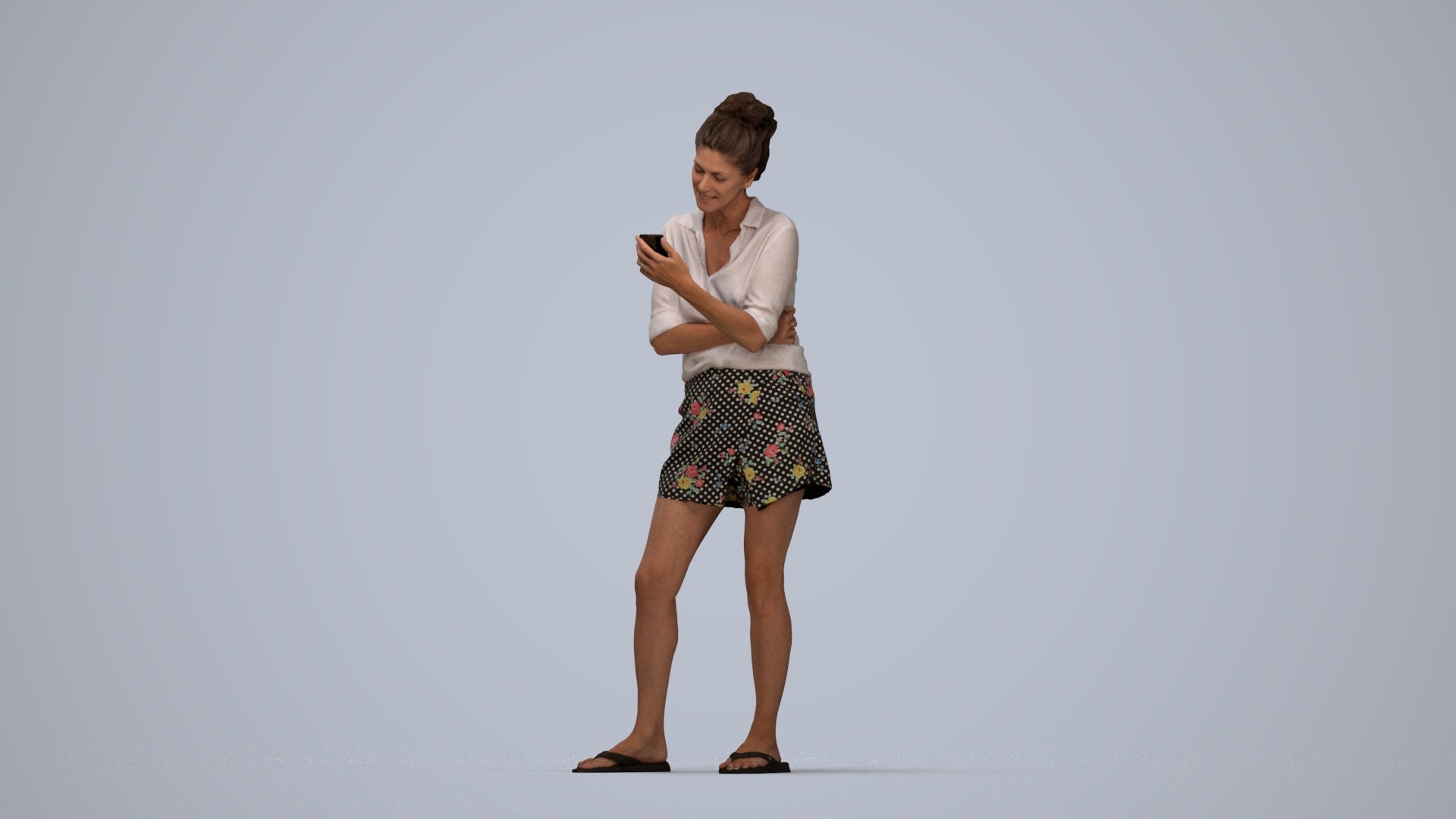 scanned 3D woman casual standing, photogrammetry people for Enscape and V-Ray, top-down view render
