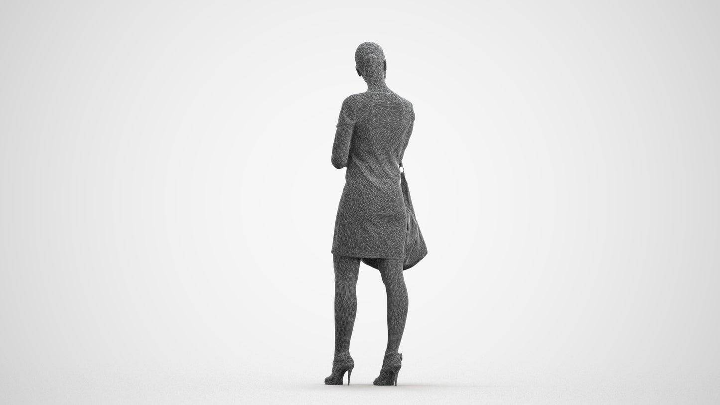 3D people model woman business standing, scanned human for 3ds Max rendering, wireframe front view