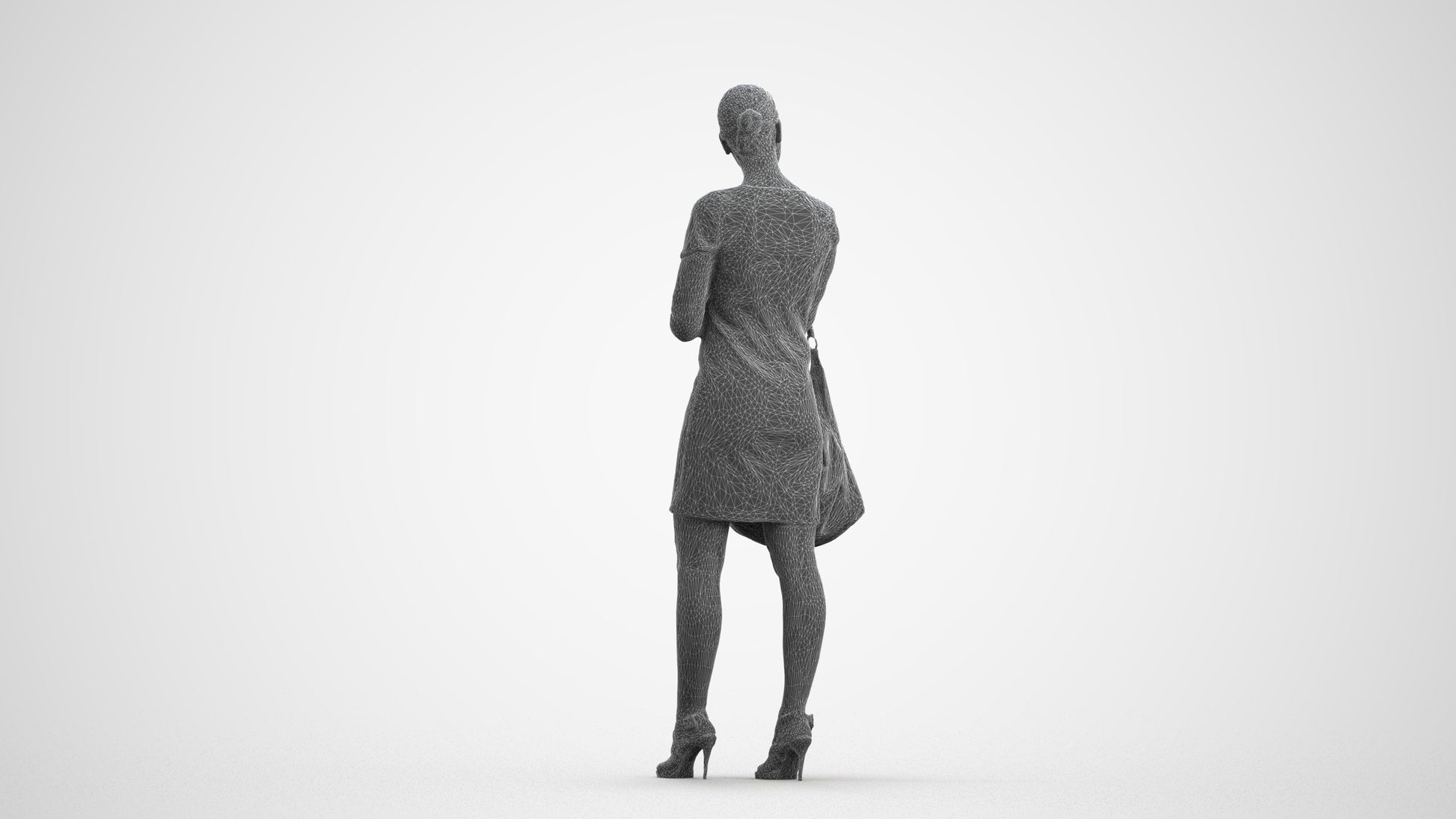 3D people model woman business standing, scanned human for 3ds Max rendering, wireframe front view